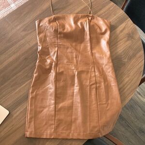 Brown Faux Leather Mini Dress